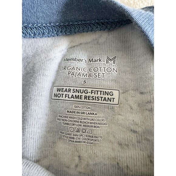 Members Mark Kids Pajama Set Size 5 Blue Organic Cotton Dog Football - Picture 6 of 13